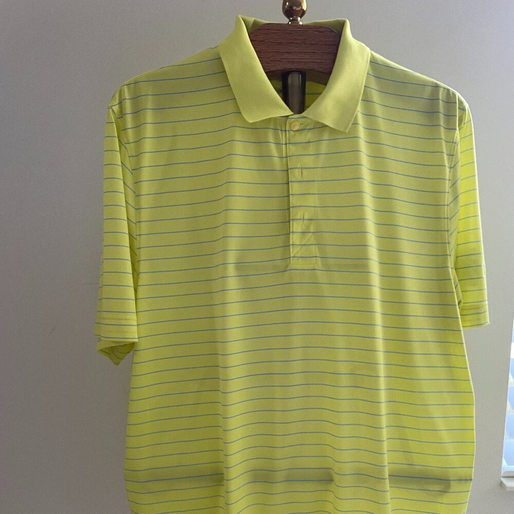 Mens Golf Shirt Cutter & Buck Yellow with Blue Stripe - SALE!